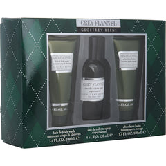 Grey Flannel by Geoffrey Beene for Men. Gift Set (Eau De Toilette Spray 4 oz + Aftershave Balm 3.4 oz + Hair + Body Wash 3.4 oz)