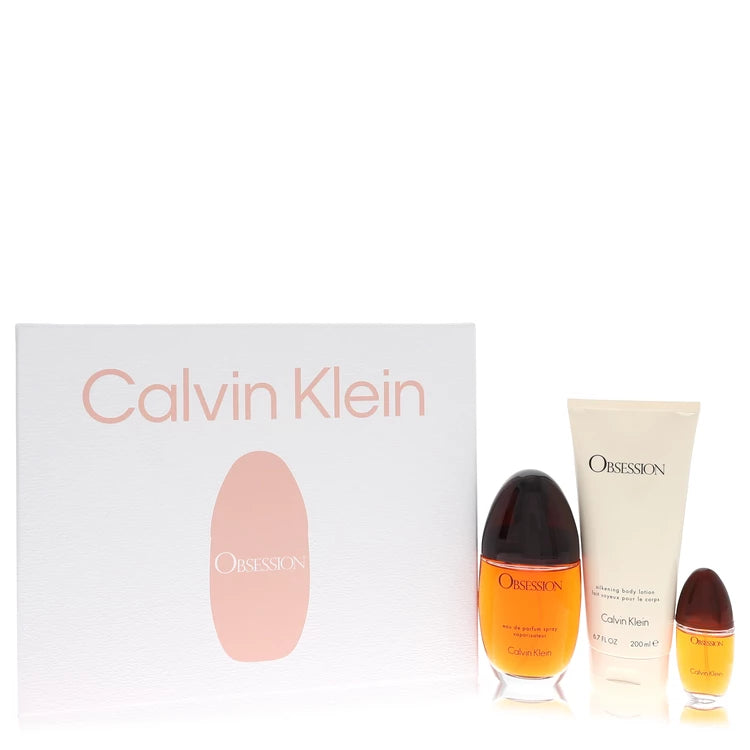 Obsession by Calvin Klein for Women. Gift Set (3.4 oz Eau De Parfum Spray + 6.7 oz Body Lotion + 0.5 oz Mini EDP Spray) | Perfumepur.com