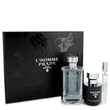 Prada L'homme by Prada for Men. Gift Set - 3.4 oz Eau De Toilette Spray + .34 oz Mini EDT Spray + 3.4 oz Shower Cream --