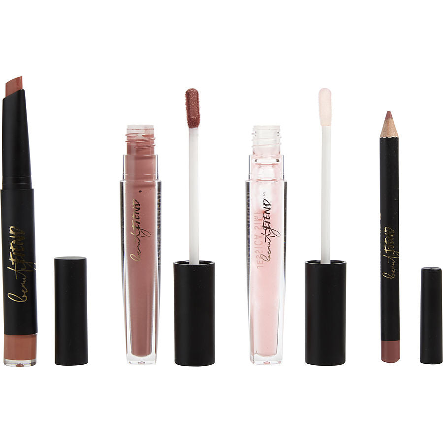 Beauty Fiend Jessica Simpson By Jessica Simpson for Women. 4 Piece Nude Lip Kit Contains Nude Lipstick 0.04 oz + Nude Lip Liner 0.03 oz + Nude Liquid Lip 0.07 oz + Nourishing Lip Topper 0.07 oz | Perfumepur.com