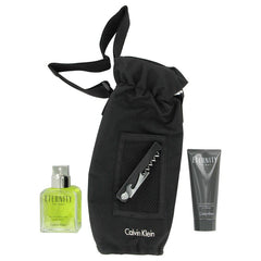 Eternity by Calvin Klein for Men. Gift Set (3.4 oz Eau De Toilette Spray + 3.4 oz Hair and Body Wash Tube + Wine Carrier and Opener) | Perfumepur.com