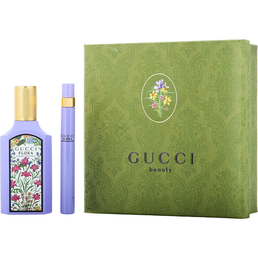 Gucci Flora Gorgeous Magnolia By Gucci for Women. Gift Set (Eau De Parfum Spray 1.7 oz + Eau De Parfum Spray 0.33 oz Mini) | Perfumepur.com