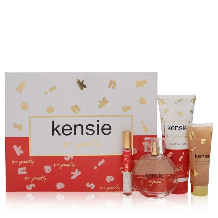 Kensie So Pretty by Kensie for Women. Gift Set (3.4 oz Eau De Parfum Spray + 0.34 oz Mini EDP Spray + 2.5 oz Body Glow Oil + 6.8 oz Body Lotion) | Perfumepur.com