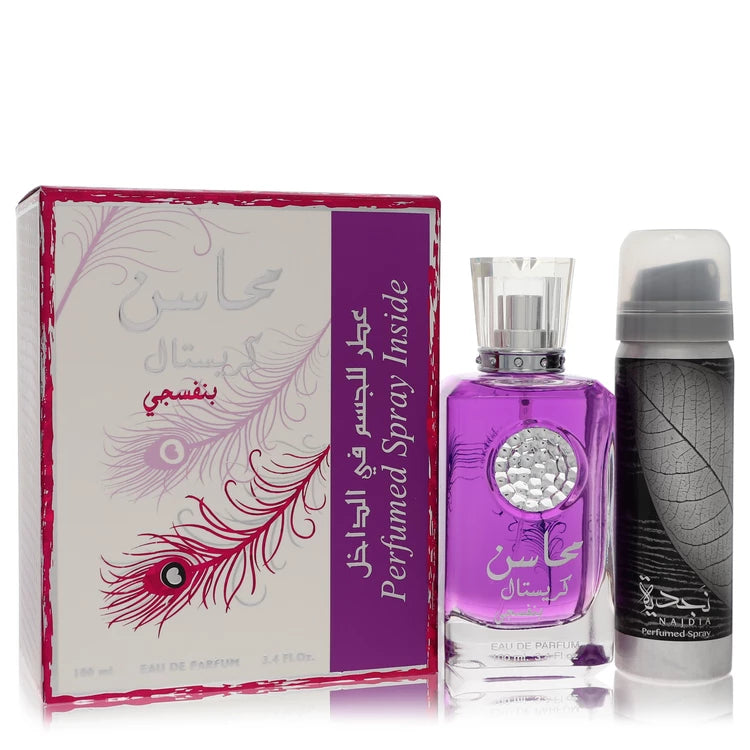 Lattafa Mahasin Crystal Violet by Lattafa for Women. Eau De Parfum Spray with 1.7 oz Deodorant Spray 3.4 oz | Perfumepur.com