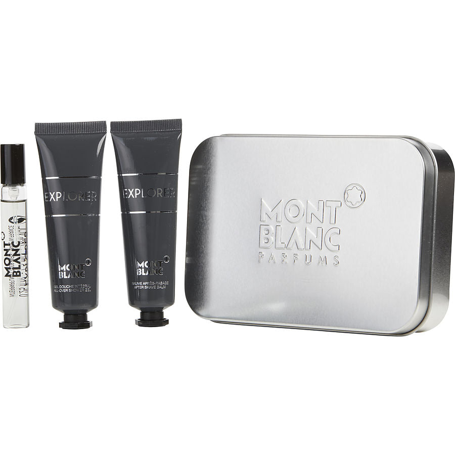 Mont Blanc Explorer By Mont Blanc for Men. Gift Set (Eau De Parfum 0.25 oz Mini + Aftershave Balm 1 oz + Shower Gel 1 oz + Travel Pouch) | Perfumepur.com