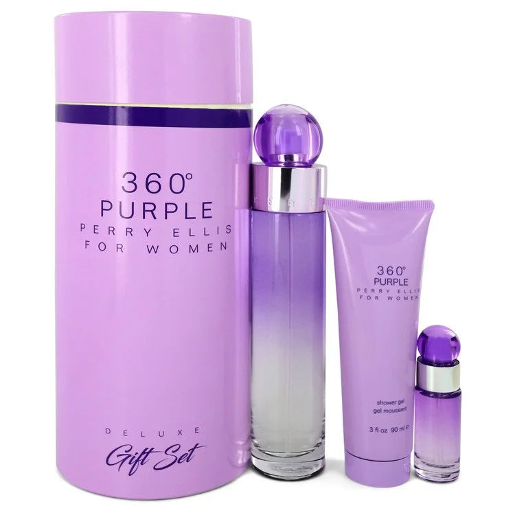 Perry Ellis 360 Purple by Perry Ellis for Women. Gift Set (3.4 oz Eau De Parfum Spray + 0.25 oz Mini EDP Spray + 3 oz Shower Gel) | Perfumepur.com