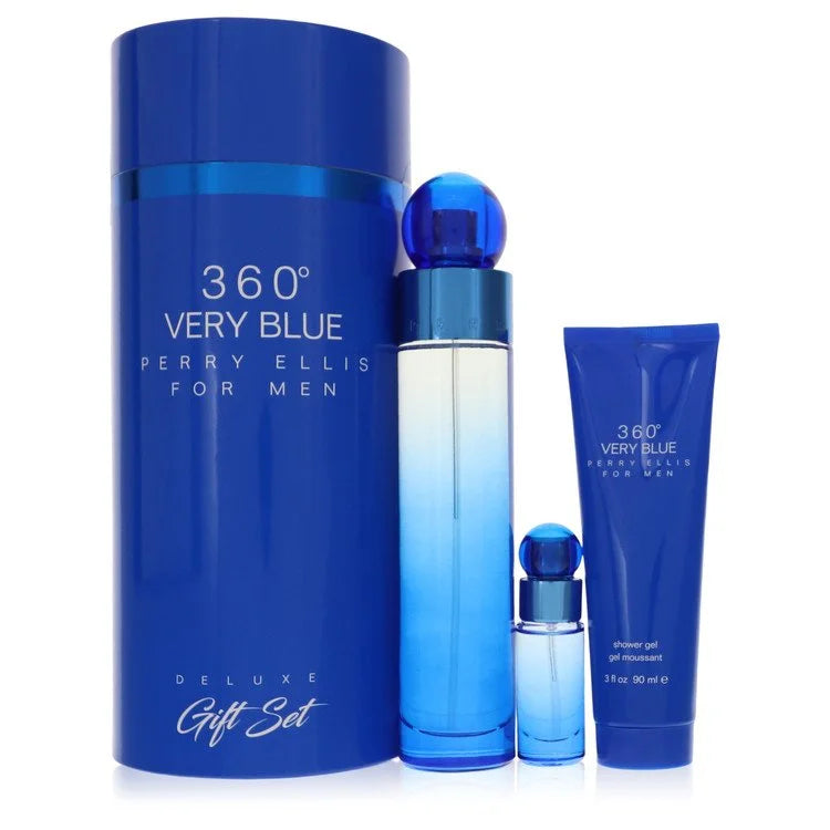 Perry Ellis 360 Very Blue by Perry Ellis for Men. Gift Set (3.4 oz Eau De Toilette Spray + 0.25 oz Mini EDT Spray + 3 oz Shower Gel) | Perfumepur.com