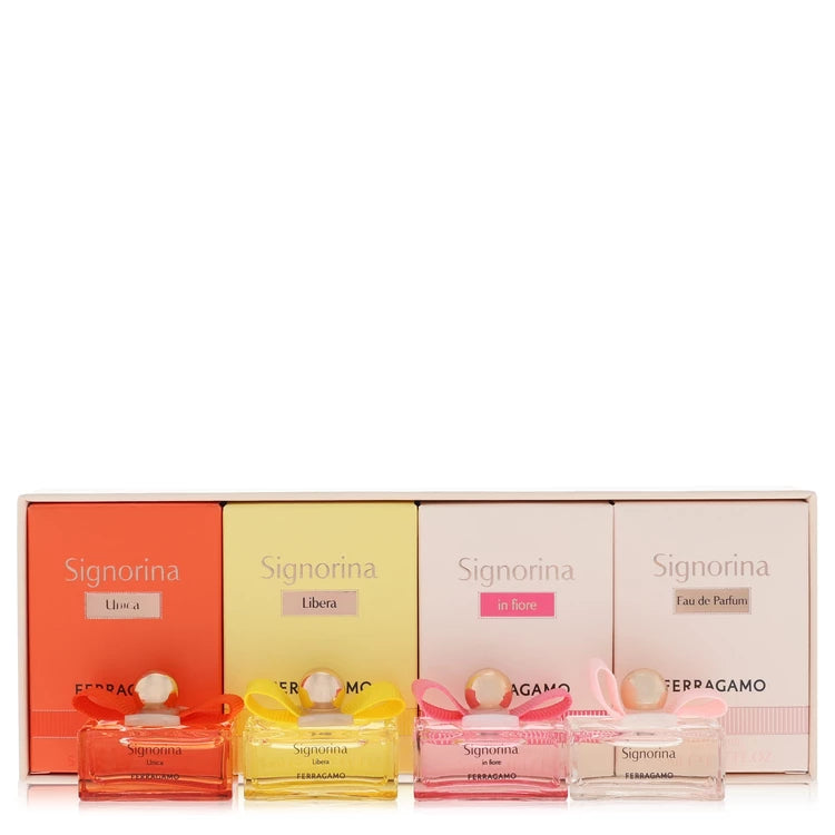 Signorina by Salvatore Ferragamo for Women. Gift Set (Signorina, Siginorina in Fiore, Signorina Libera, Signorina Unica each in 0.17 oz EDP size) | Perfumepur.com