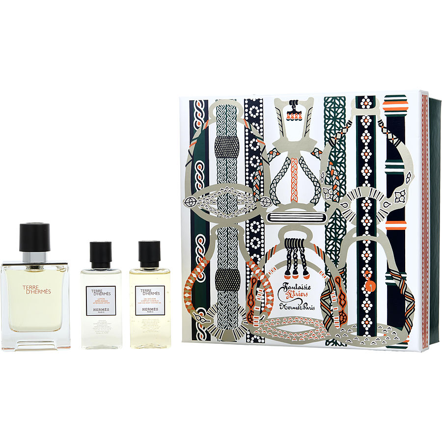 Terre D'hermes By Hermes for Men. Gift Set (Eau De Toilette Spray 1.6 oz + Aftershave Lotion 1.4 oz + Shower Gel 1.4 oz) | Perfumepur.com