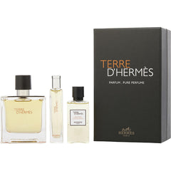 Terre D'hermes By Hermes for Men. Gift Set (Parfum Spray 2.5 oz + All Over Shower Gel 1.35 oz + Parfum Spray Mini 0.50 oz + Pouch) | Perfumepur.com