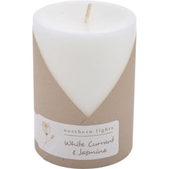 White Currant & Jasmine By Northern Lights for Unisex. One 3X4 Inch Pillar Candle. Burns Approx. 80 Hrs. | Perfumepur.com