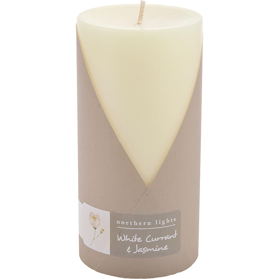 White Currant & Jasmine By Northern Lights for Unisex. One 3X6 Inch Pillar Candle. Burns Approx. 100 Hrs. | Perfumepur.com