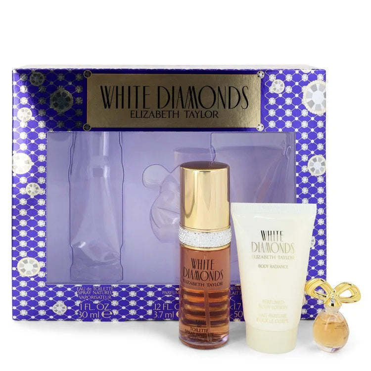 White Diamonds by Elizabeth Taylor for Women. Gift Set (1 oz Eau De Toilette Spray + 0.12 oz Min EDP + 1.7 oz Body Lotion) | Perfumepur.com