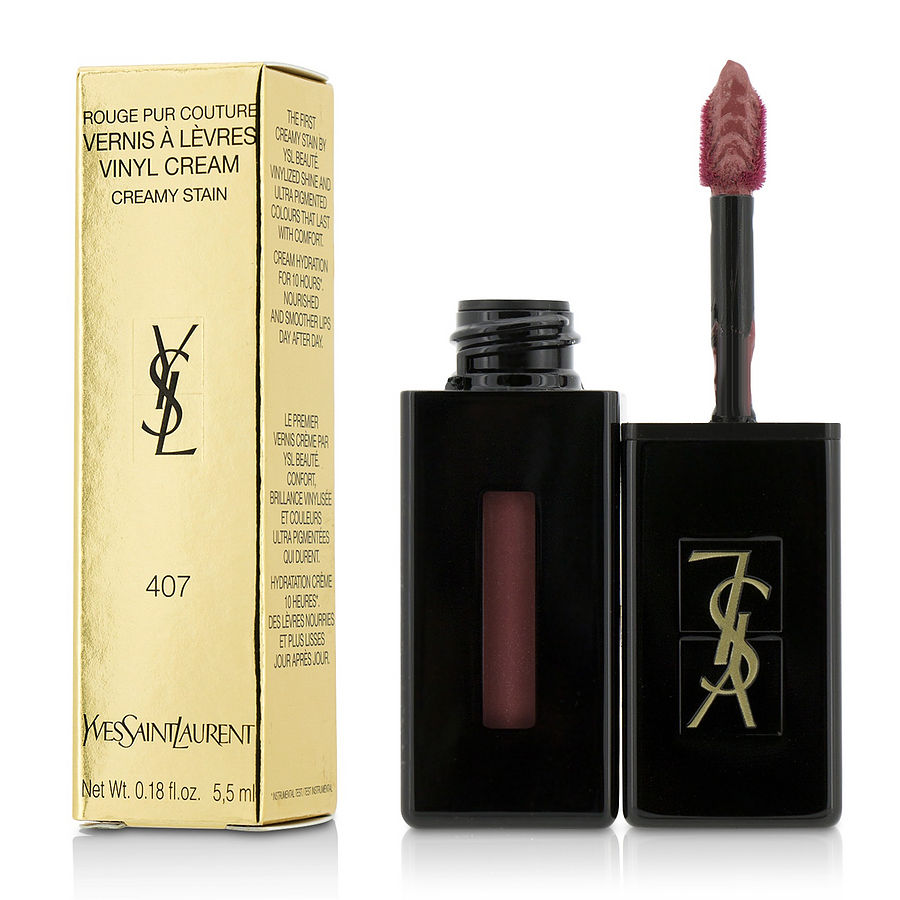 Yves Saint Laurent By Yves Saint Laurent for Women. Rouge Pur Couture Vernis A Levres Vinyl Cream Creamy Stain - # 407 Carmin Session (5.5ml/0.18oz) | Perfumepur.com