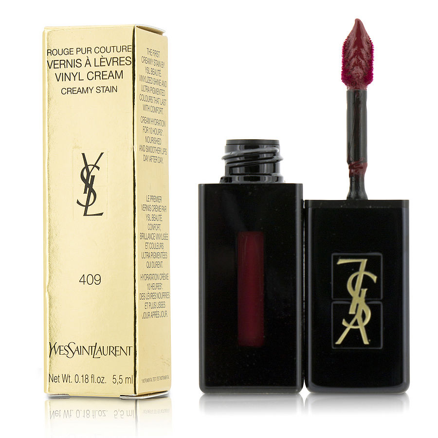 Yves Saint Laurent By Yves Saint Laurent for Women. Rouge Pur Couture Vernis A Levres Vinyl Cream Creamy Stain - # 409 Burgundy Vibes (5.5ml/0.18oz) | Perfumepur.com