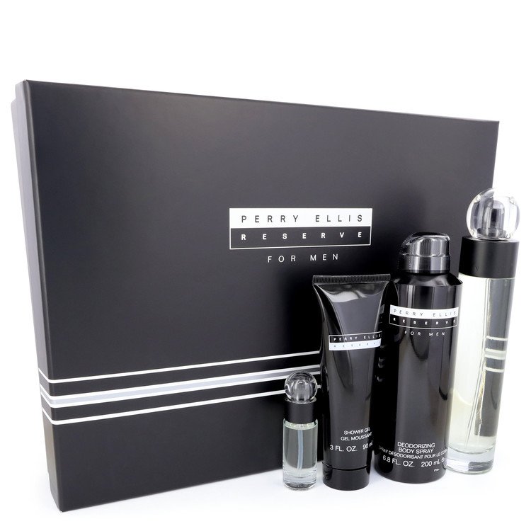 Perry Ellis Reserve by Perry Ellis for Men. Gift Set (3.4 oz Eau De Toilette Spray + 6.8 oz Body Spray + 3 oz Shower Gel + 0.25 oz Mini EDT Spray)