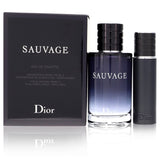 Sauvage by Christian Dior for Men. Gift Set (3.4 oz Eau De Toilette Spray + 0.33 oz EDT Spray Refillable)