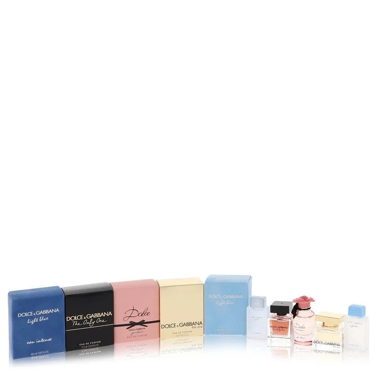 The Only One by Dolce & Gabbana for Women. Gift Set (0.15 oz Mini EDP in Light Blue Eau Intense + 0.25 oz Mini EDP in The Only One + 0.16 oz Mini EDP in Dolce Garden + 0.16 oz EDP in The One + 0.15 oz Mini EDT in Light Blue)